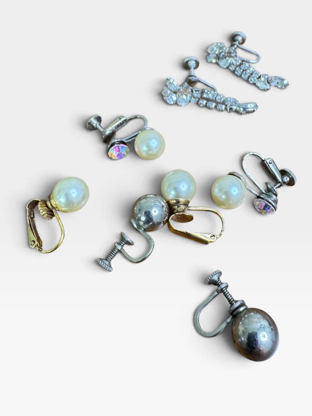 Vintage Pearl and Crystal Clip-On Screw Back Earring Bundle